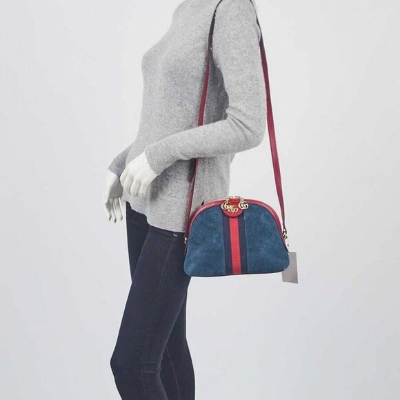 Gucci Blue Suede and Leather Vintage Web Ophidia Small Shoulder Bag - Picture 11 of 11